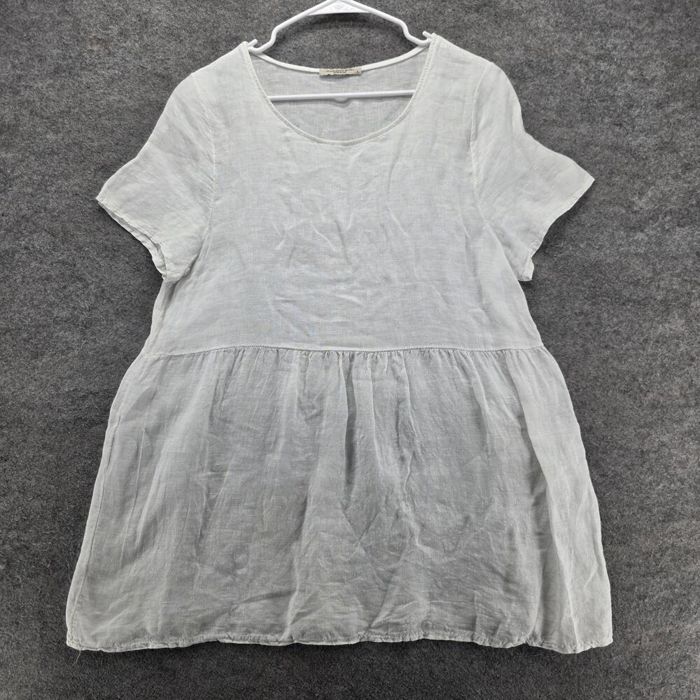 Francesca Bettini Blouse Tunic Womens L White Linen Relaxed Fit Made In Italy